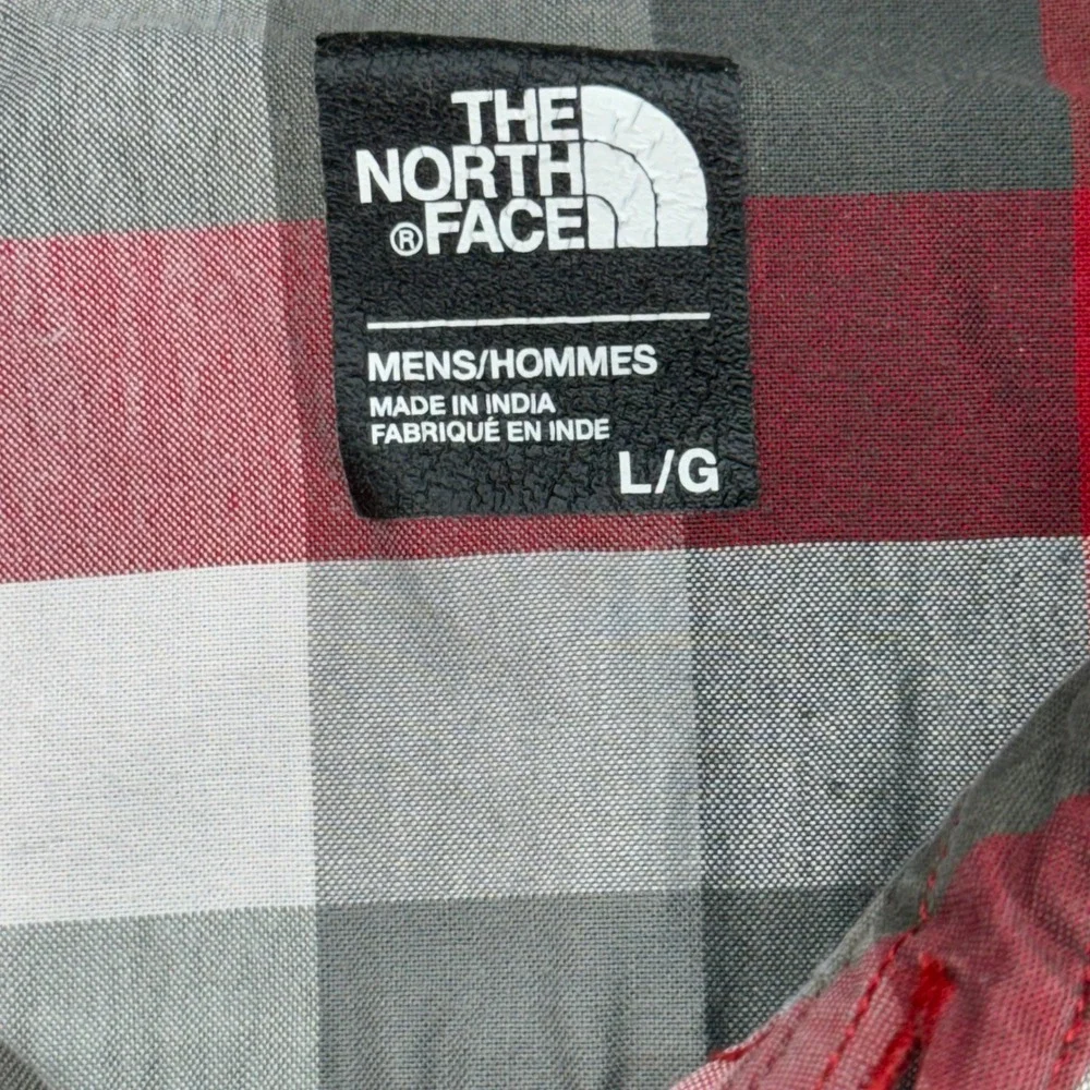 The North Face Button Down Shirt Mens Large Red Grey Plaid Short Sleeve Outdoor‎